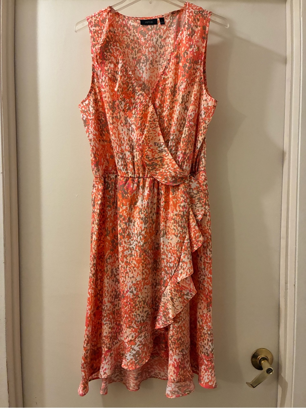 Apt. 9 Coral & White Printed Faux-Wrap Midi Dress
